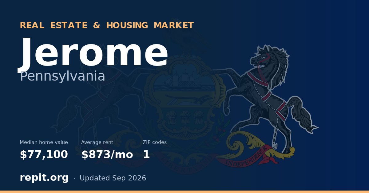 Jerome, PA real estate and housing market — median home value $77,100, average rent $873/mo, 1 ZIP code
