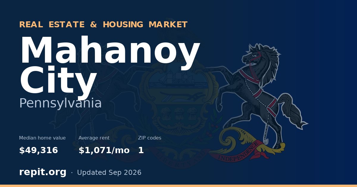 Mahanoy City, PA real estate and housing market — median home value $49,316, average rent $1,071/mo, 1 ZIP code