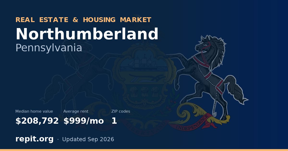 Northumberland, PA real estate and housing market — median home value $208,792, average rent $999/mo, 1 ZIP code