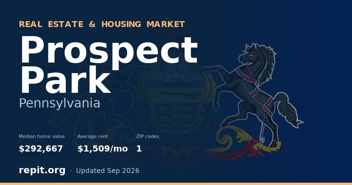Prospect Park, PA real estate and housing market — median home value $292,667, average rent $1,509/mo, 1 ZIP code
