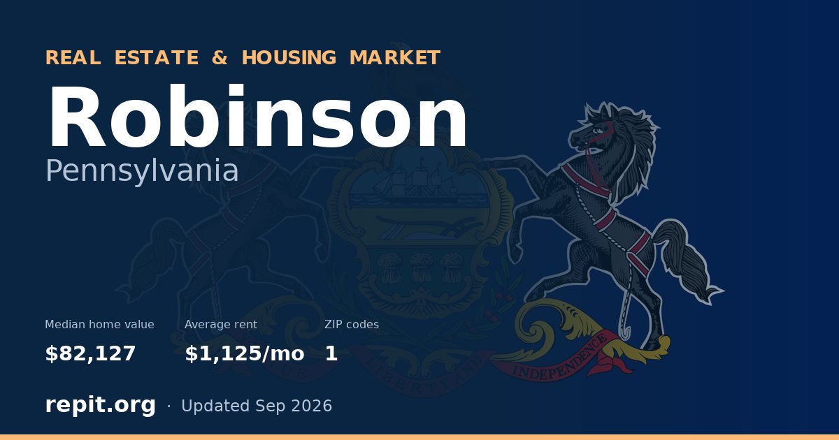 Robinson, PA real estate and housing market — median home value $82,127, average rent $1,125/mo, 1 ZIP code