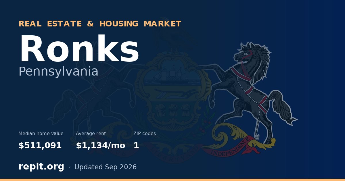 Ronks, PA real estate and housing market — median home value $511,091, average rent $1,134/mo, 1 ZIP code
