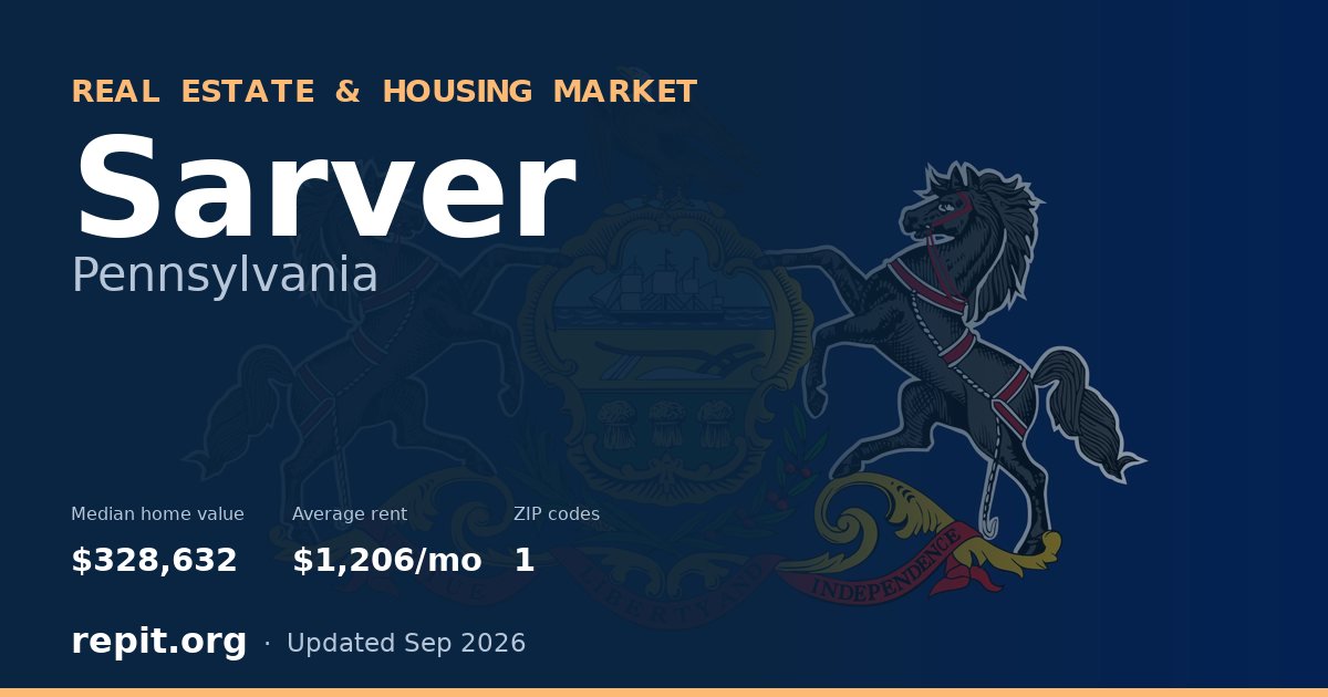 Sarver, PA real estate and housing market — median home value $328,632, average rent $1,206/mo, 1 ZIP code
