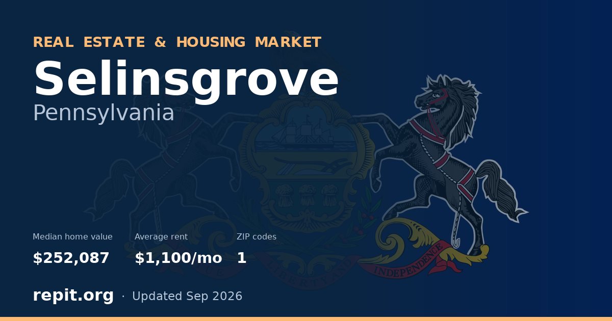 Selinsgrove, PA real estate and housing market — median home value $252,087, average rent $1,100/mo, 1 ZIP code