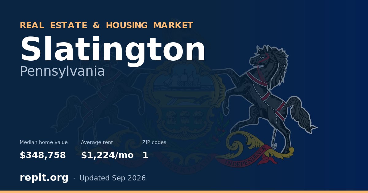 Slatington, PA real estate and housing market — median home value $348,758, average rent $1,224/mo, 1 ZIP code