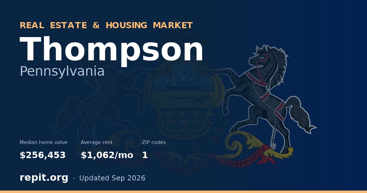 Thompson, PA real estate and housing market — median home value $256,453, average rent $1,062/mo, 1 ZIP code