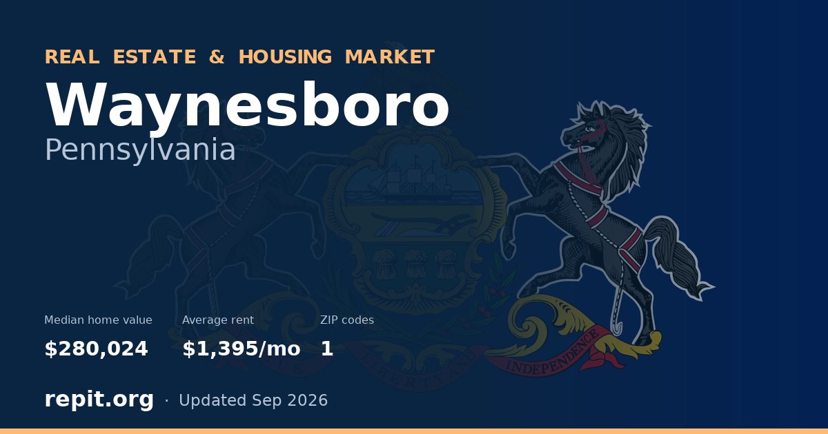 Waynesboro, PA real estate and housing market — median home value $280,024, average rent $1,395/mo, 1 ZIP code