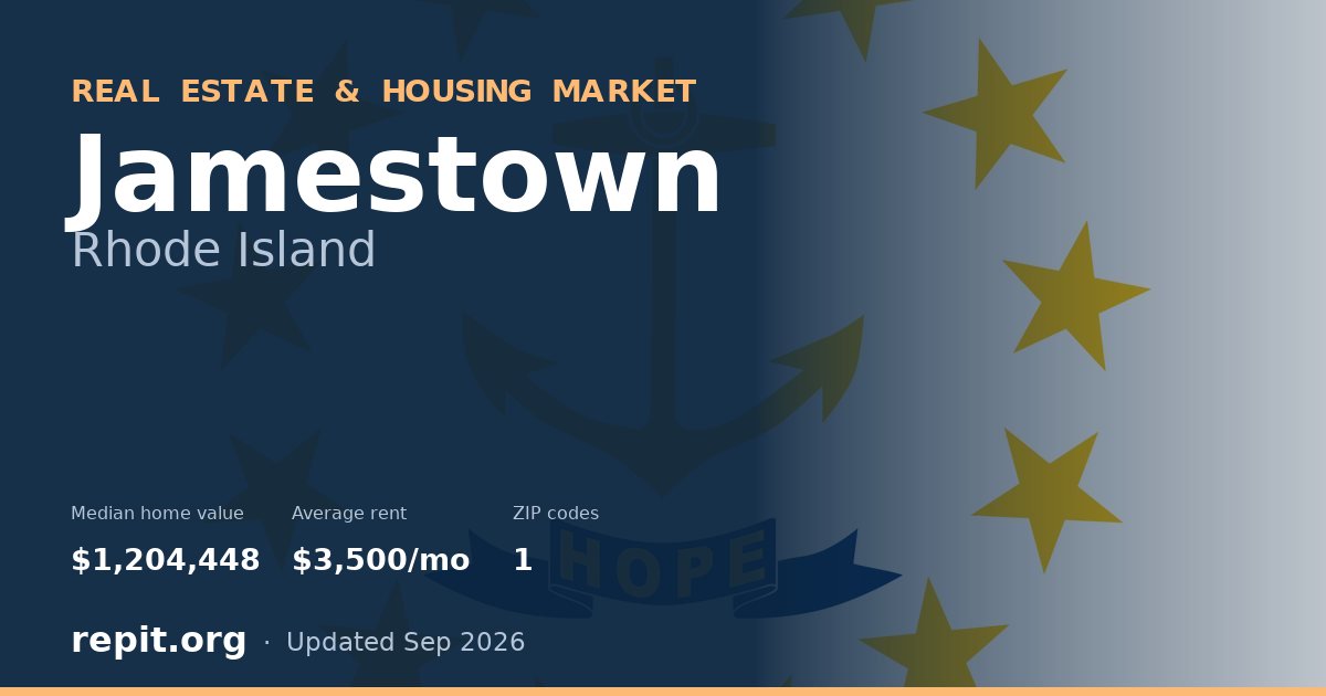 Jamestown, RI real estate and housing market — median home value $1,204,448, average rent $3,500/mo, 1 ZIP code