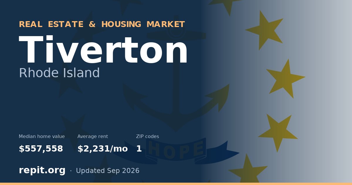 Tiverton, RI real estate and housing market — median home value $557,558, average rent $2,231/mo, 1 ZIP code