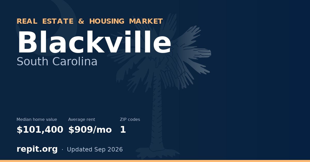 Blackville, SC real estate and housing market — median home value $101,400, average rent $909/mo, 1 ZIP code