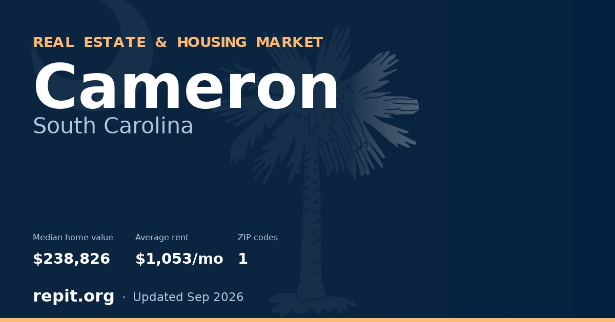 Cameron, SC real estate and housing market — median home value $238,826, average rent $1,053/mo, 1 ZIP code