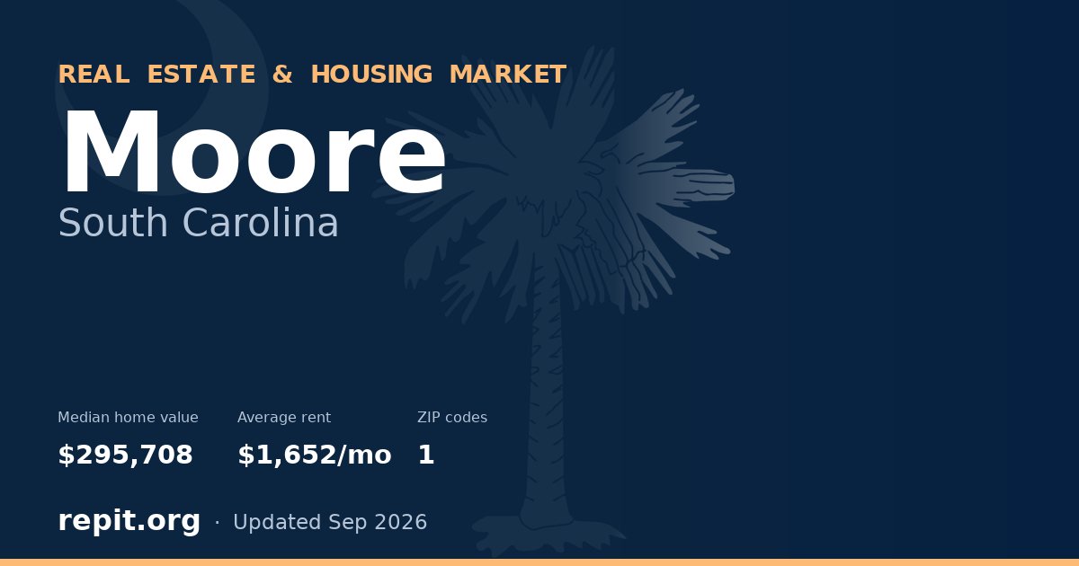 Moore, SC real estate and housing market — median home value $295,708, average rent $1,652/mo, 1 ZIP code