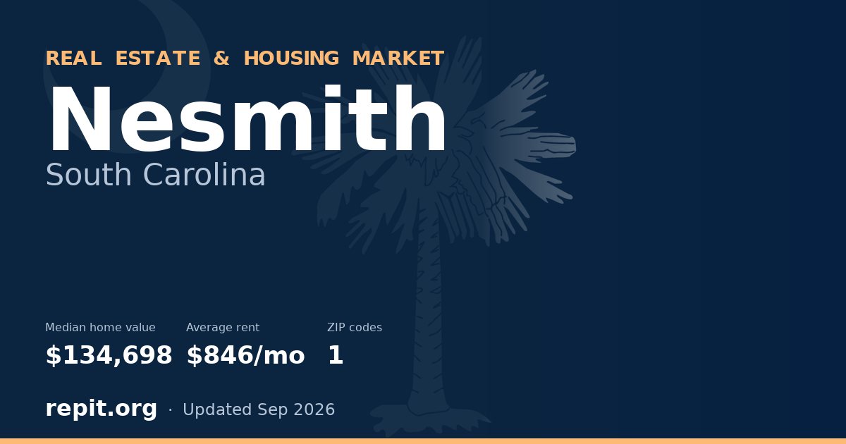 Nesmith, SC real estate and housing market — median home value $134,698, average rent $846/mo, 1 ZIP code