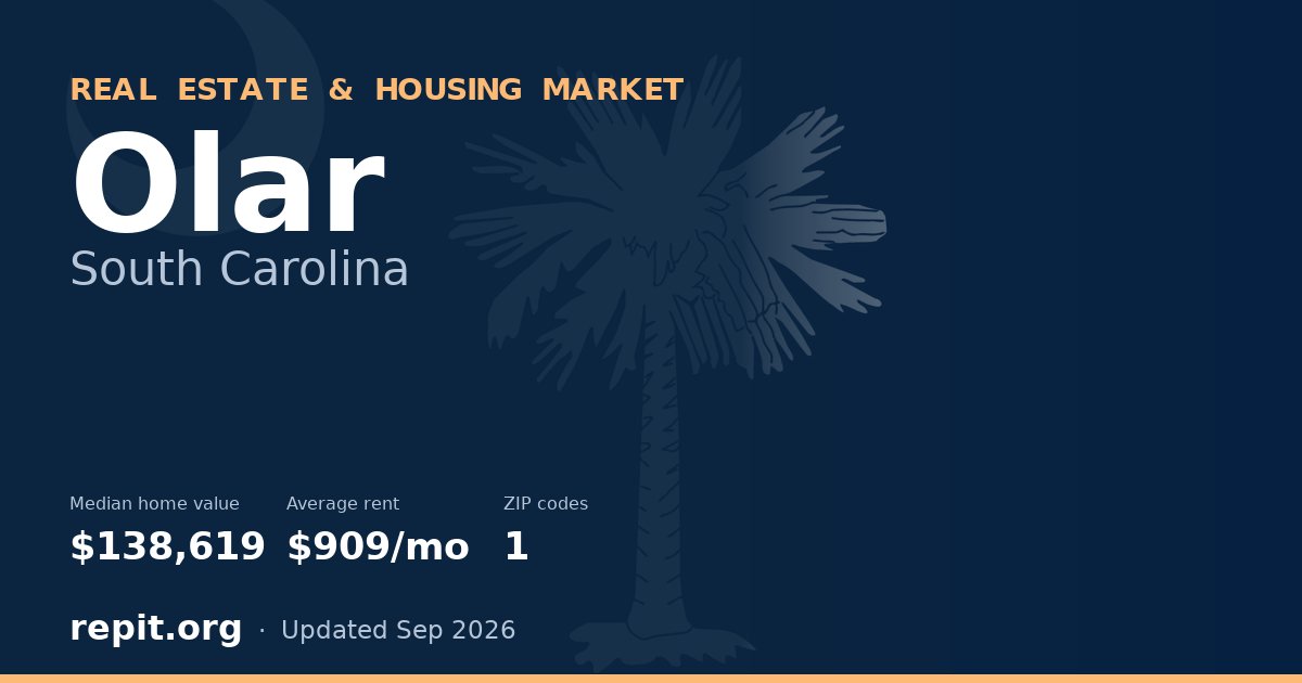 Olar, SC real estate and housing market — median home value $138,619, average rent $909/mo, 1 ZIP code