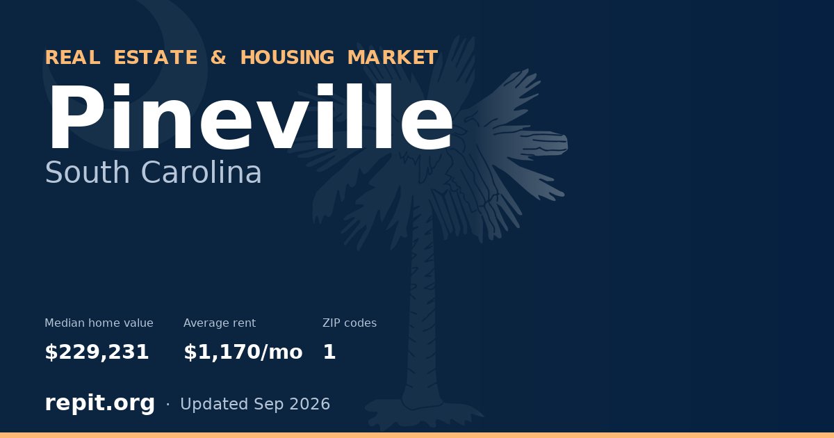 Pineville, SC real estate and housing market — median home value $229,231, average rent $1,170/mo, 1 ZIP code