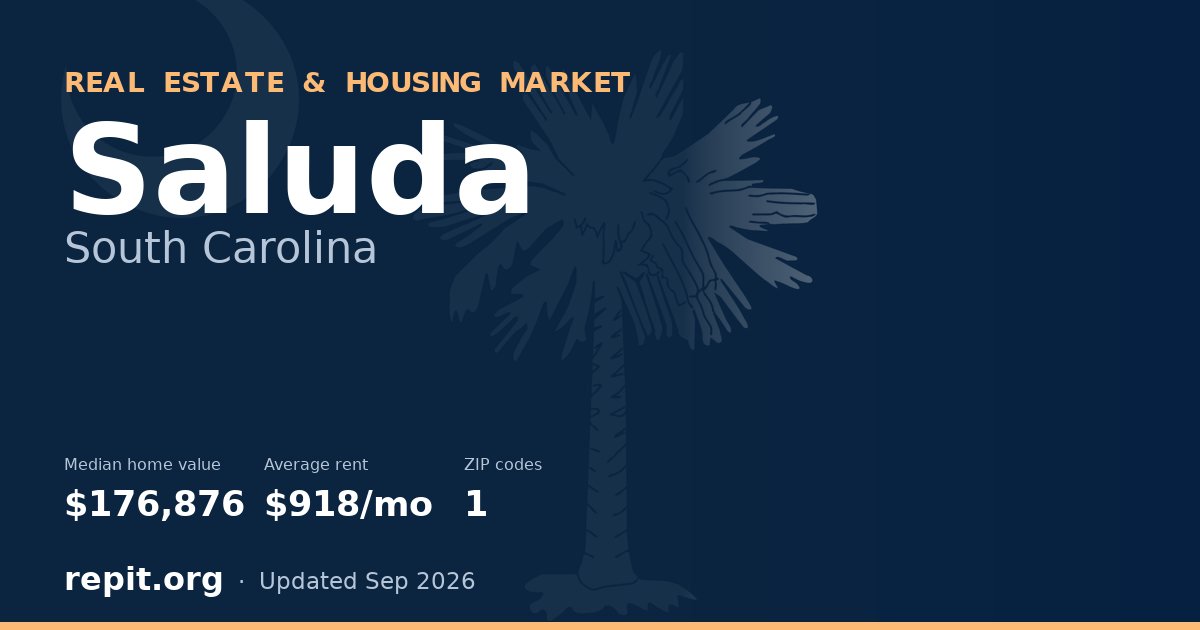 Saluda, SC real estate and housing market — median home value $176,876, average rent $918/mo, 1 ZIP code