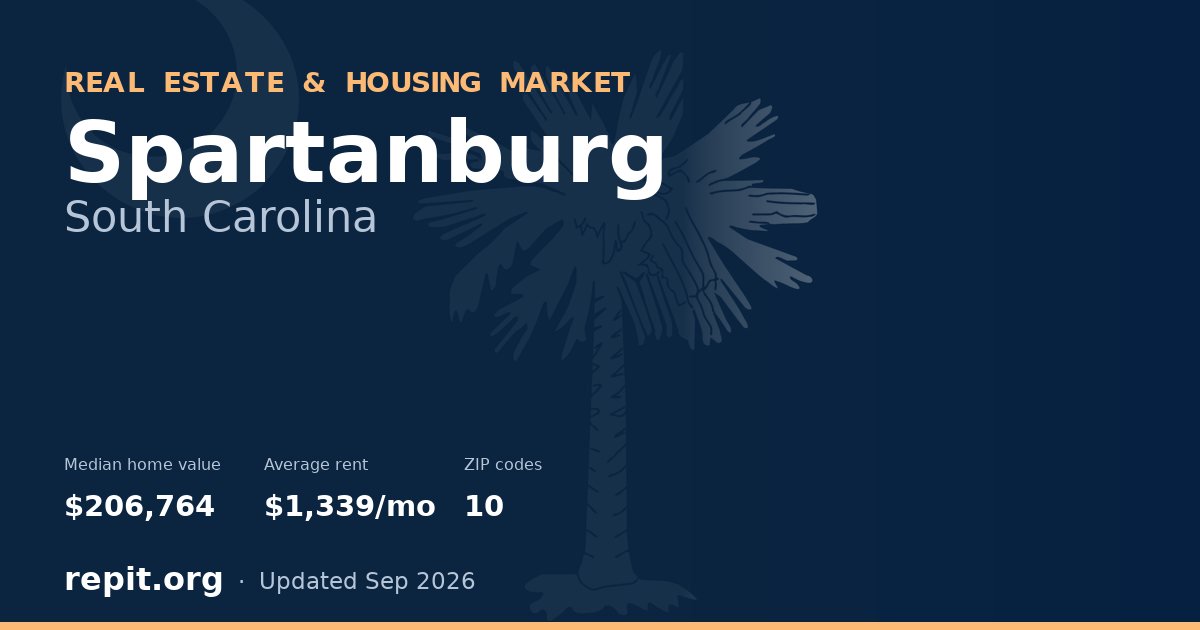 Spartanburg, SC real estate and housing market — median home value $206,764, average rent $1,339/mo, 10 ZIP codes