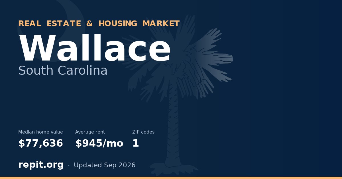 Wallace, SC real estate and housing market — median home value $77,636, average rent $945/mo, 1 ZIP code