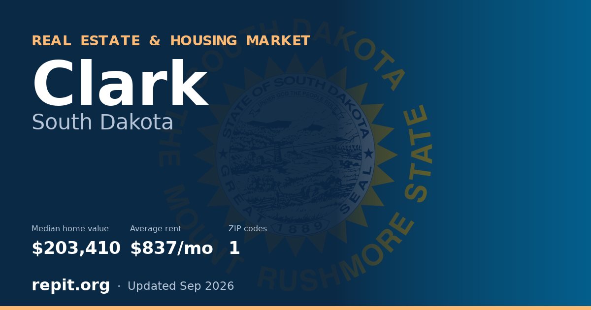 Clark, SD real estate and housing market — median home value $203,410, average rent $837/mo, 1 ZIP code