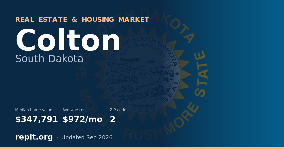 Colton, SD real estate and housing market — median home value $347,791, average rent $972/mo, 2 ZIP codes