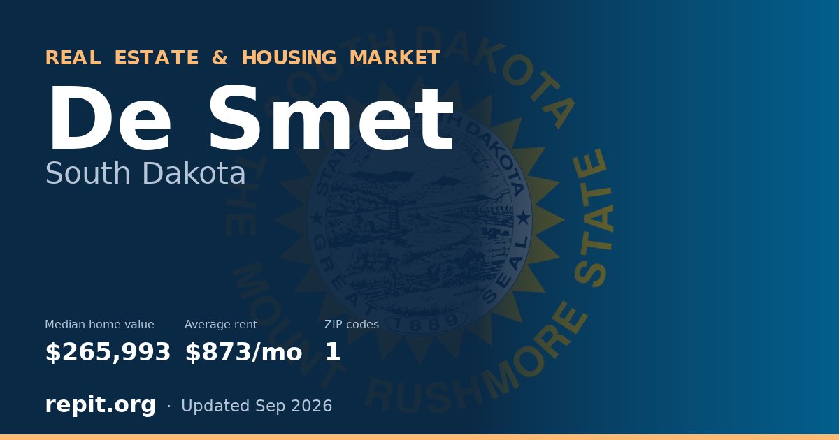 De Smet, SD real estate and housing market — median home value $265,993, average rent $873/mo, 1 ZIP code