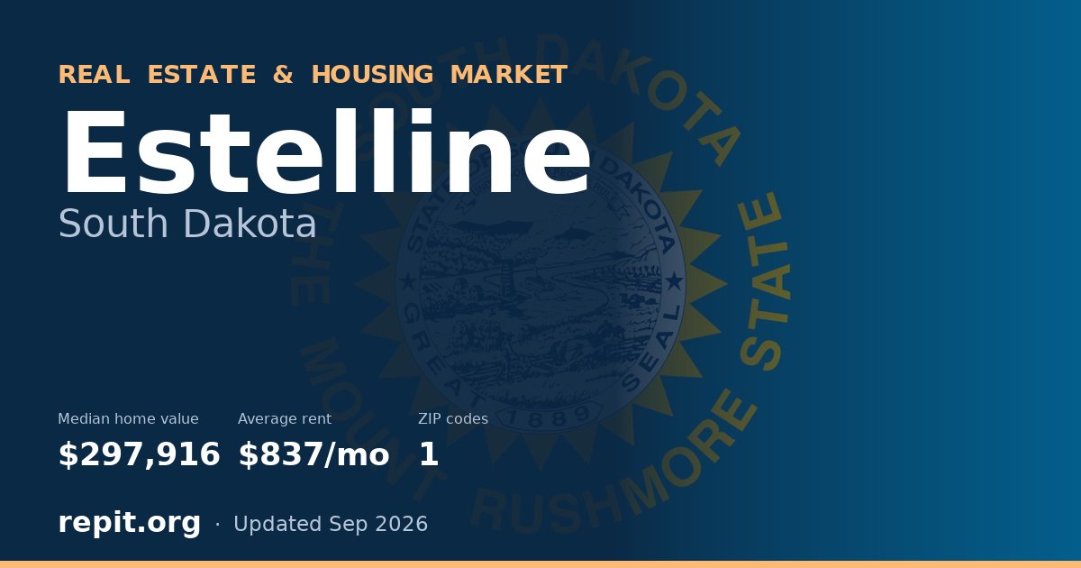 Estelline, SD real estate and housing market — median home value $297,916, average rent $837/mo, 1 ZIP code