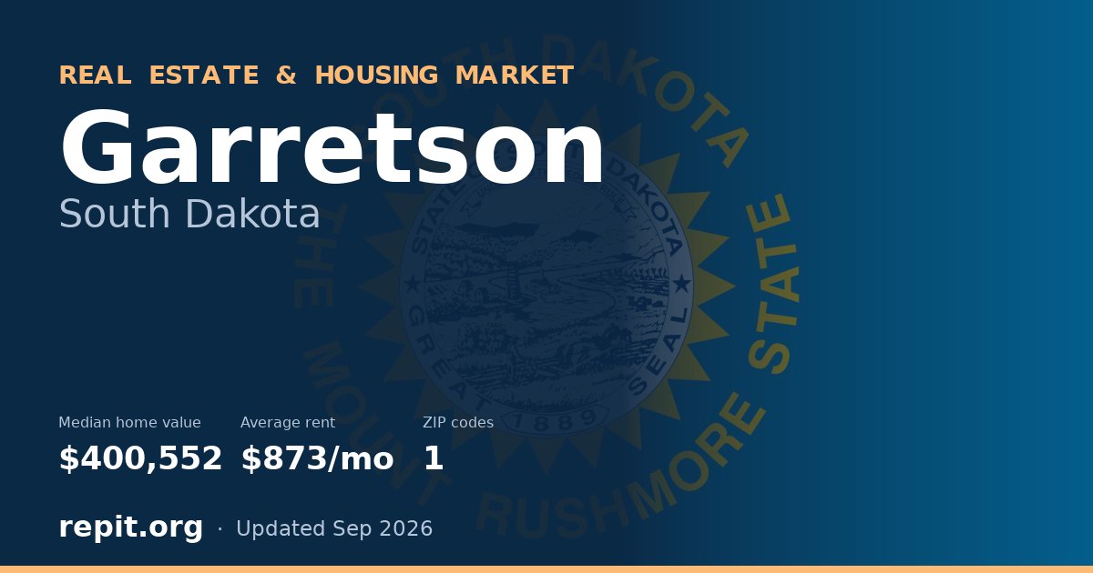 Garretson, SD real estate and housing market — median home value $400,552, average rent $873/mo, 1 ZIP code