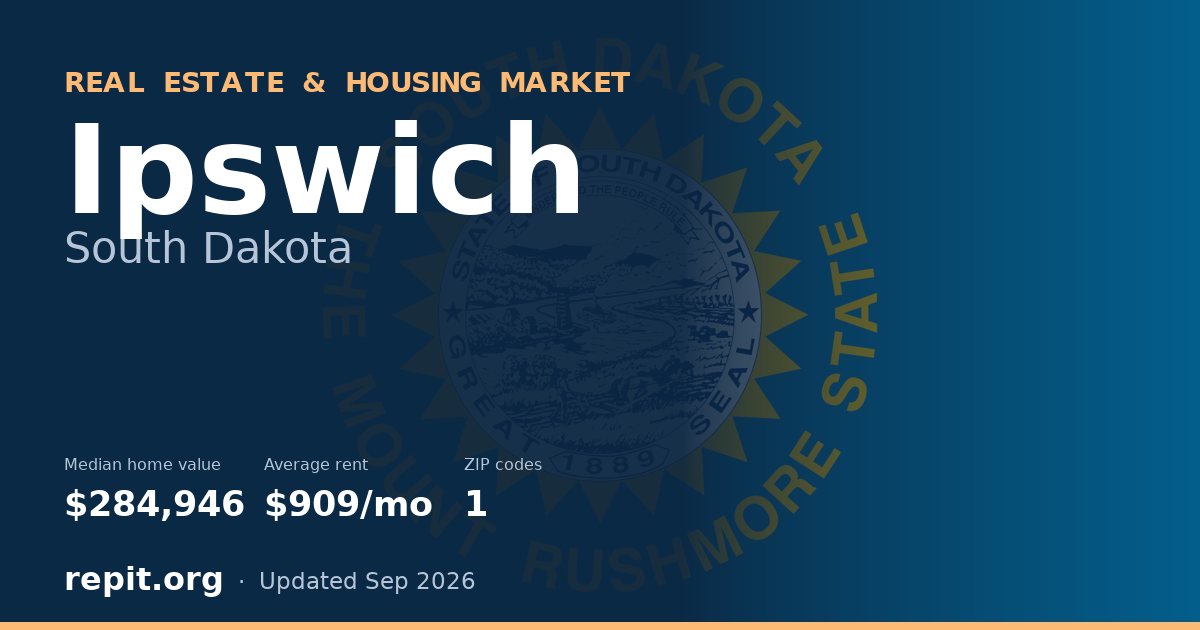 Ipswich, SD real estate and housing market — median home value $284,946, average rent $909/mo, 1 ZIP code