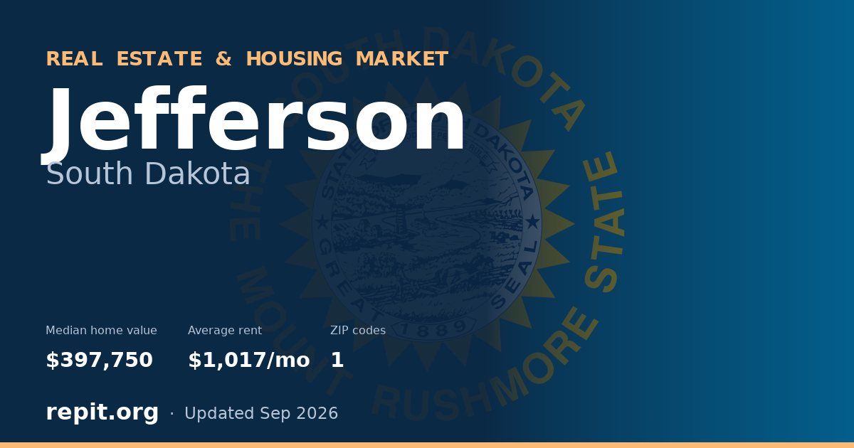 Jefferson, SD real estate and housing market — median home value $397,750, average rent $1,017/mo, 1 ZIP code