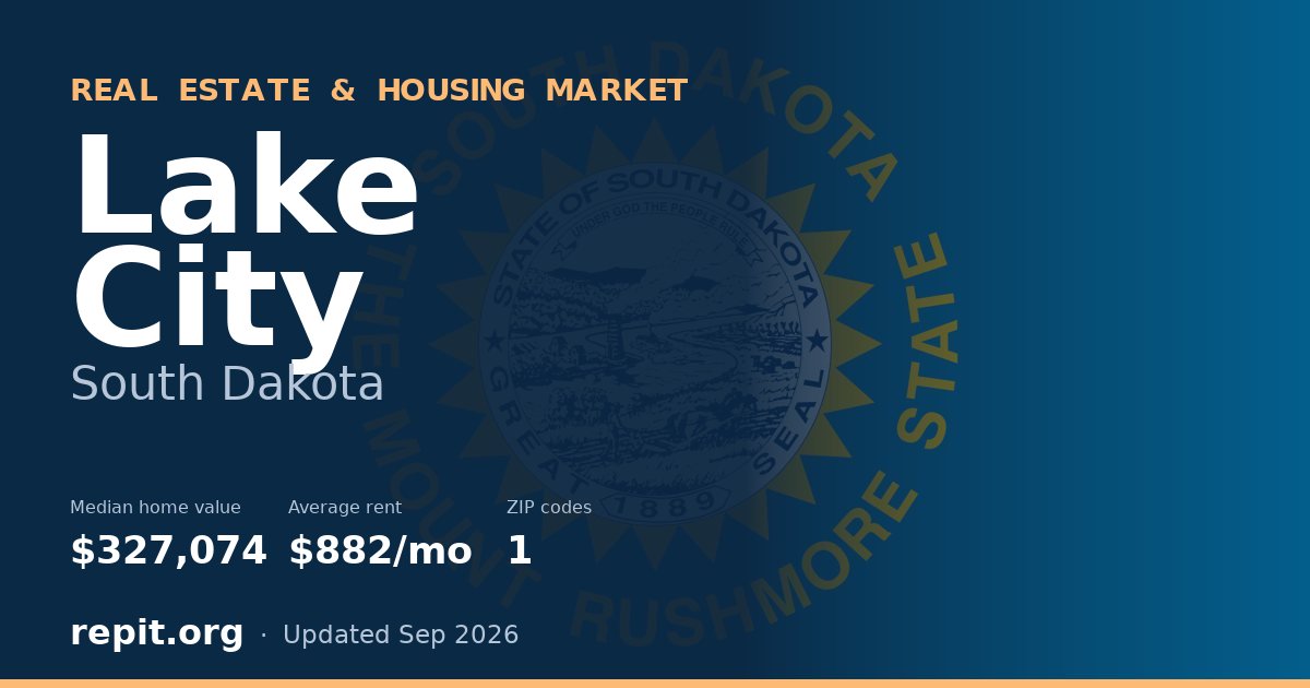 Lake City, SD real estate and housing market — median home value $327,074, average rent $882/mo, 1 ZIP code