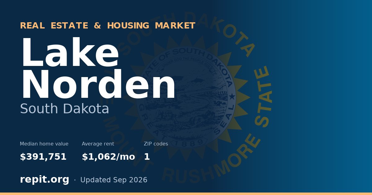 Lake Norden, SD real estate and housing market — median home value $391,751, average rent $1,062/mo, 1 ZIP code