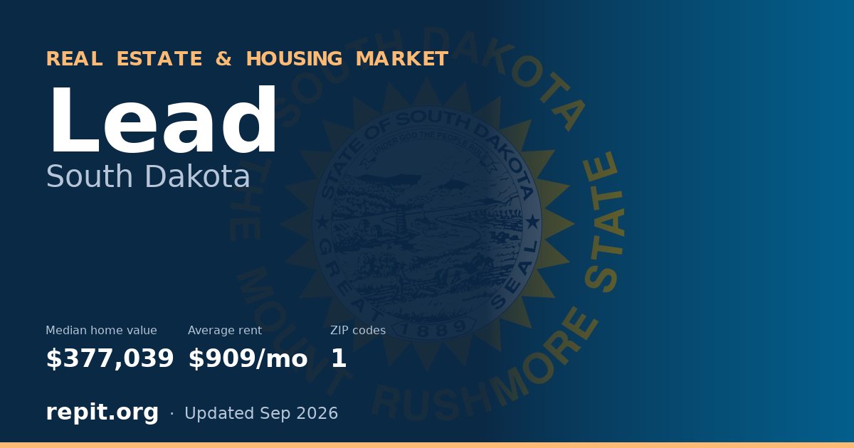 Lead, SD real estate and housing market — median home value $377,039, average rent $909/mo, 1 ZIP code