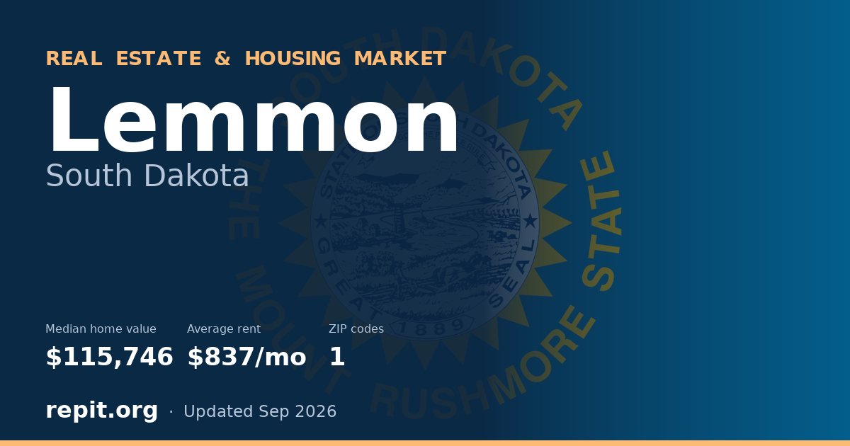 Lemmon, SD real estate and housing market — median home value $115,746, average rent $837/mo, 1 ZIP code