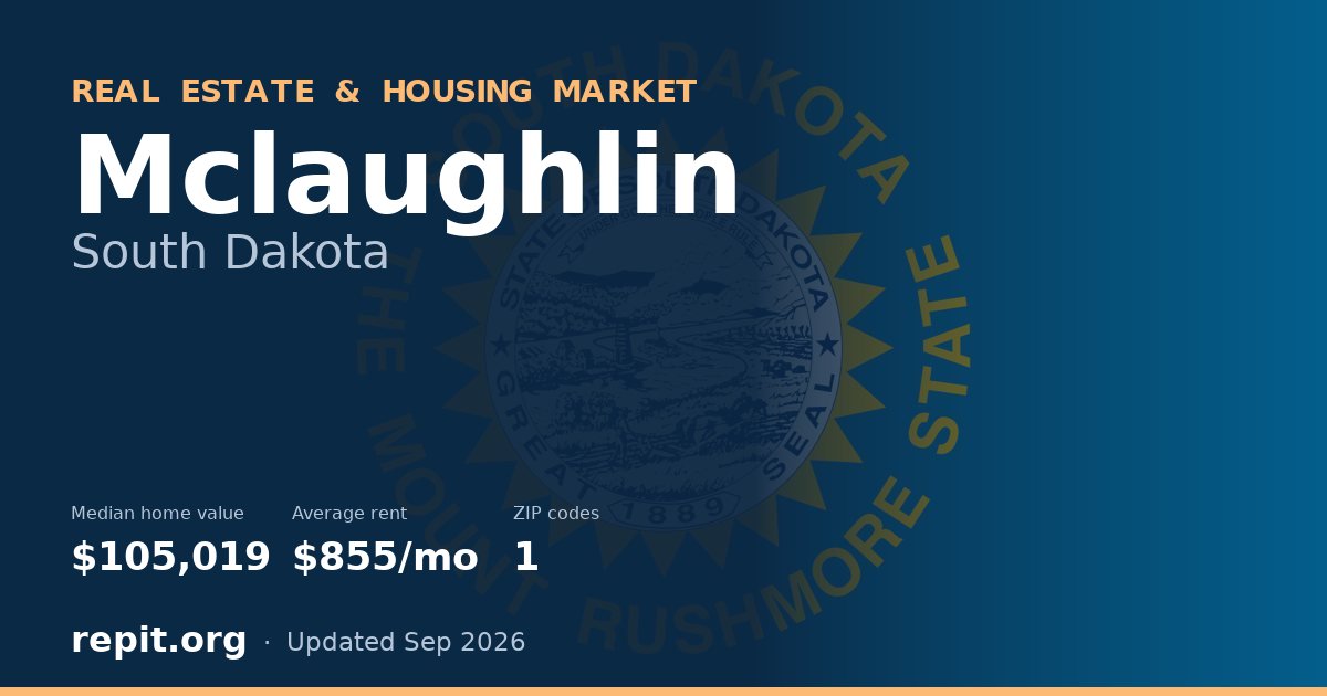 Mclaughlin, SD real estate and housing market — median home value $105,019, average rent $855/mo, 1 ZIP code