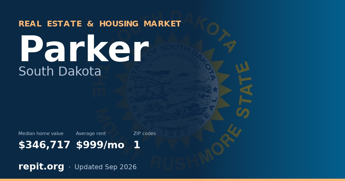 Parker, SD real estate and housing market — median home value $346,717, average rent $999/mo, 1 ZIP code