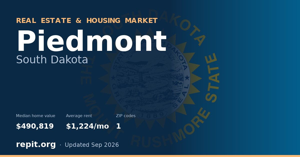 Piedmont, SD real estate and housing market — median home value $490,819, average rent $1,224/mo, 1 ZIP code