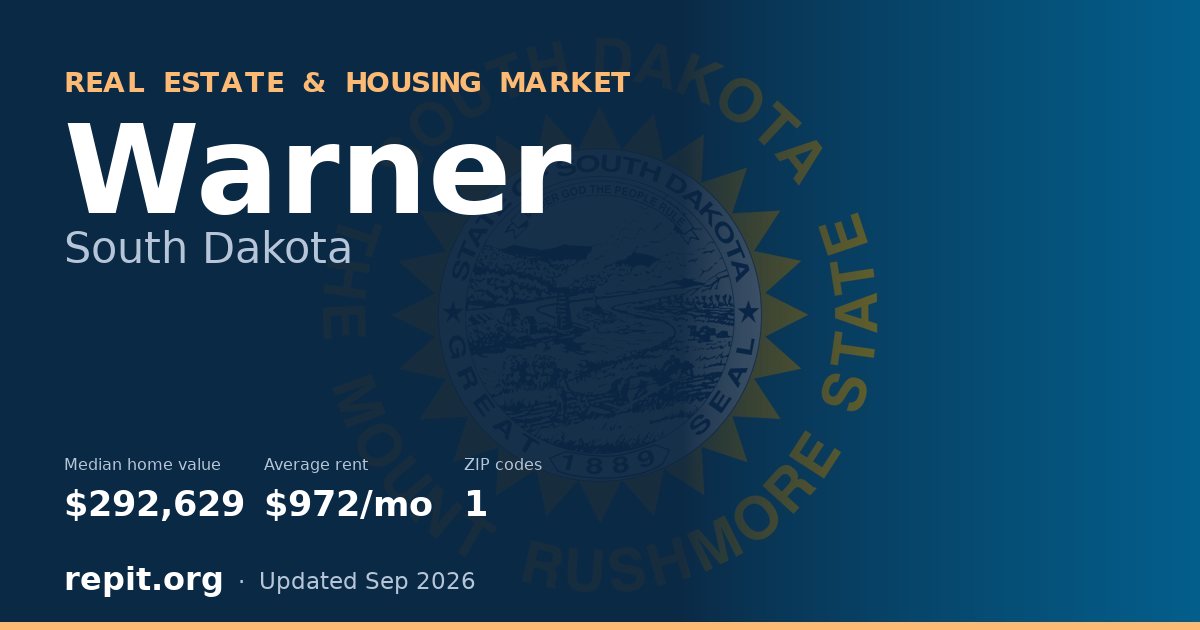 Warner, SD real estate and housing market — median home value $292,629, average rent $972/mo, 1 ZIP code