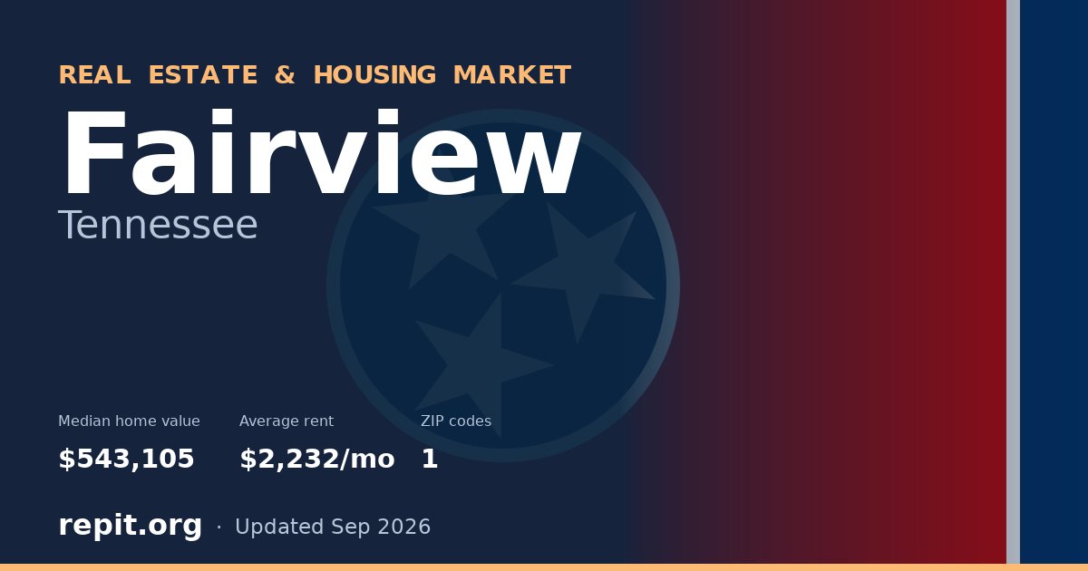 Fairview, TN real estate and housing market — median home value $543,105, average rent $2,232/mo, 1 ZIP code