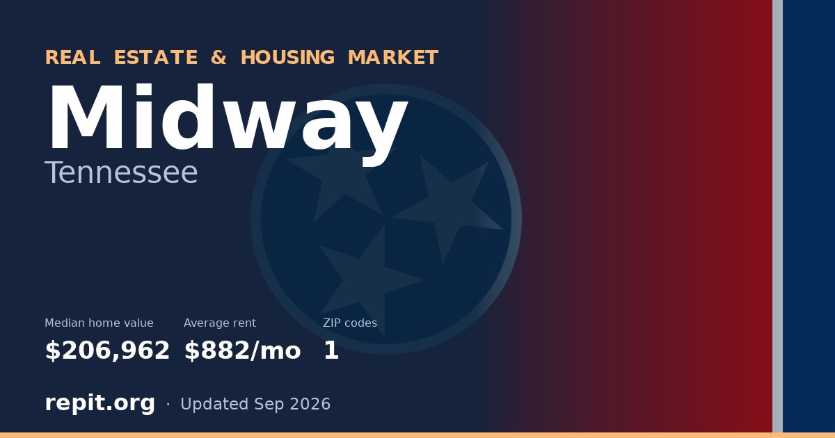 Midway, TN real estate and housing market — median home value $206,962, average rent $882/mo, 1 ZIP code