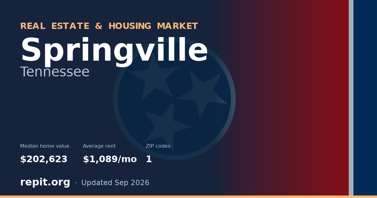 Springville, TN real estate and housing market — median home value $202,623, average rent $1,089/mo, 1 ZIP code