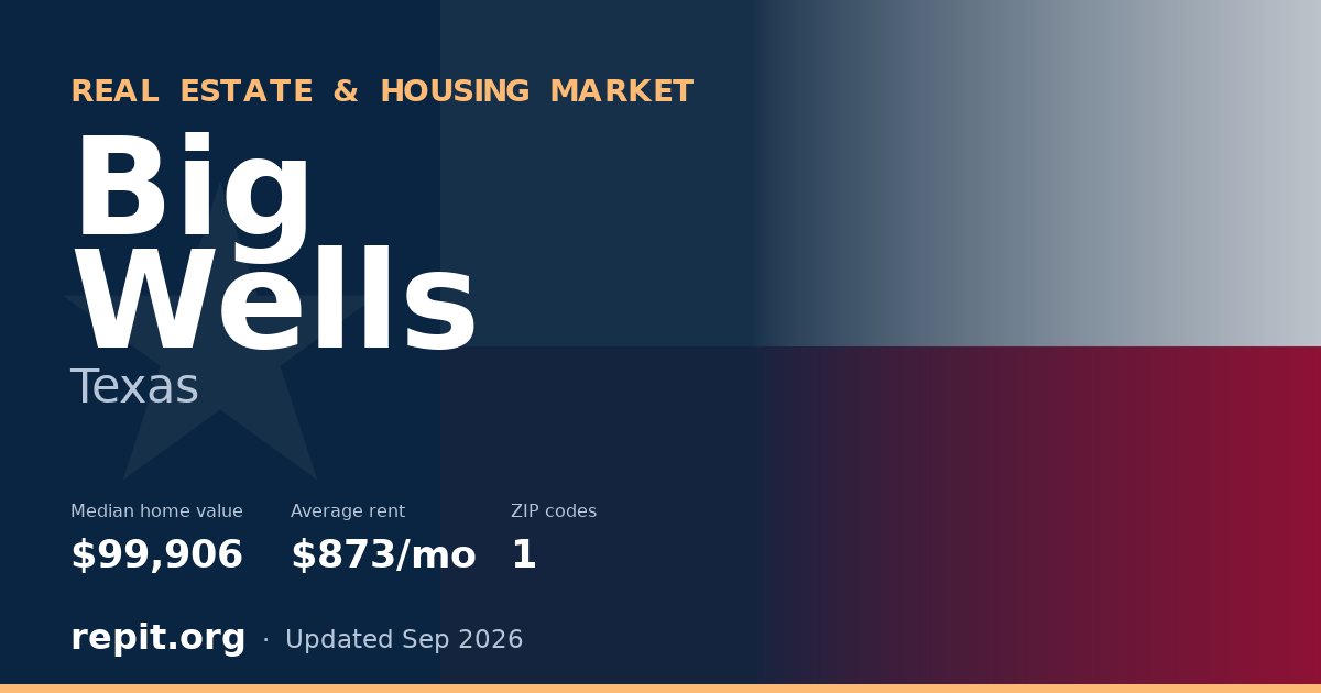 Big Wells, TX real estate and housing market — median home value $99,906, average rent $873/mo, 1 ZIP code