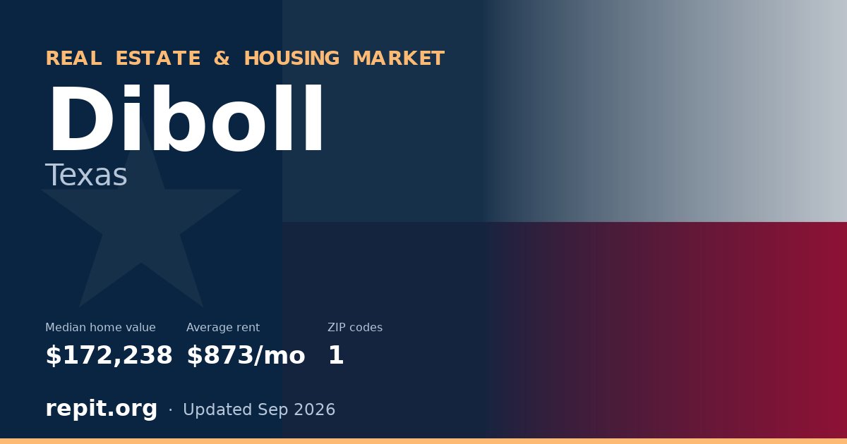 Diboll, TX real estate and housing market — median home value $172,238, average rent $873/mo, 1 ZIP code