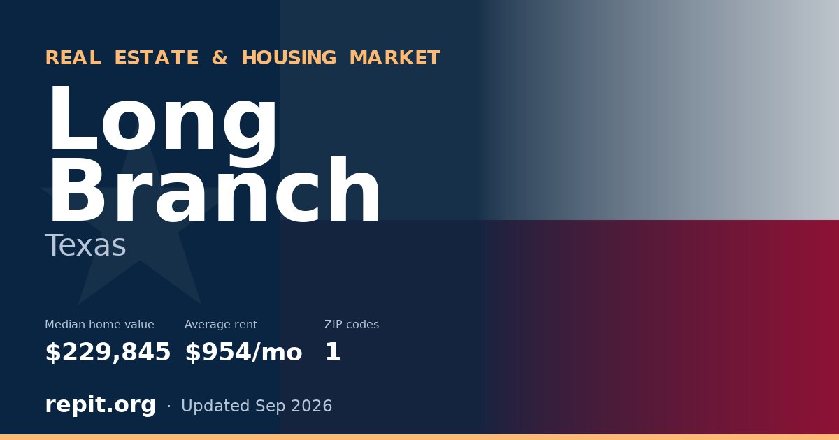Long Branch, TX real estate and housing market — median home value $229,845, average rent $954/mo, 1 ZIP code