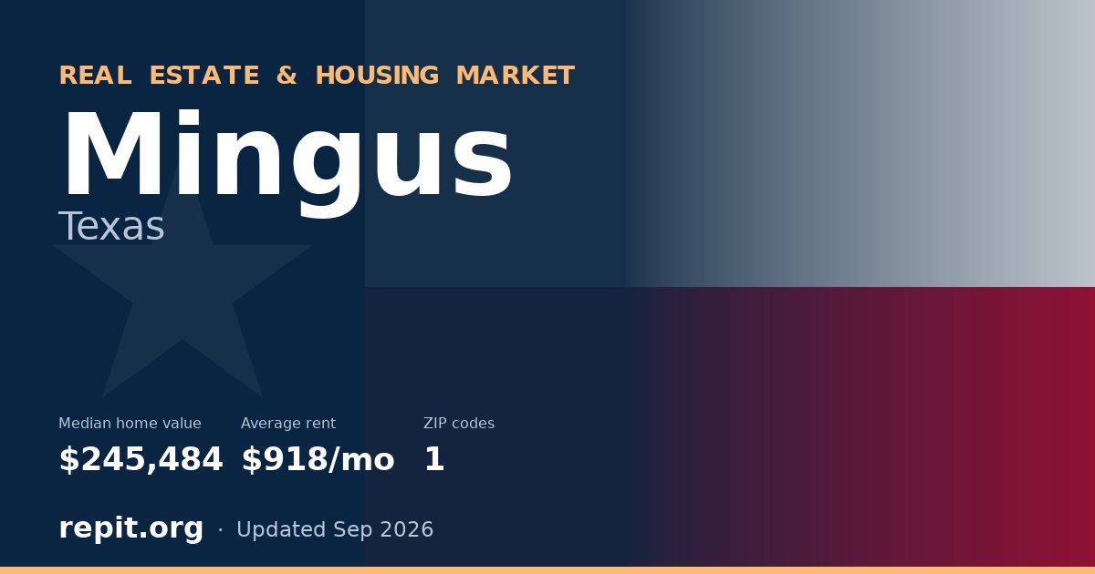 Mingus, TX real estate and housing market — median home value $245,484, average rent $918/mo, 1 ZIP code