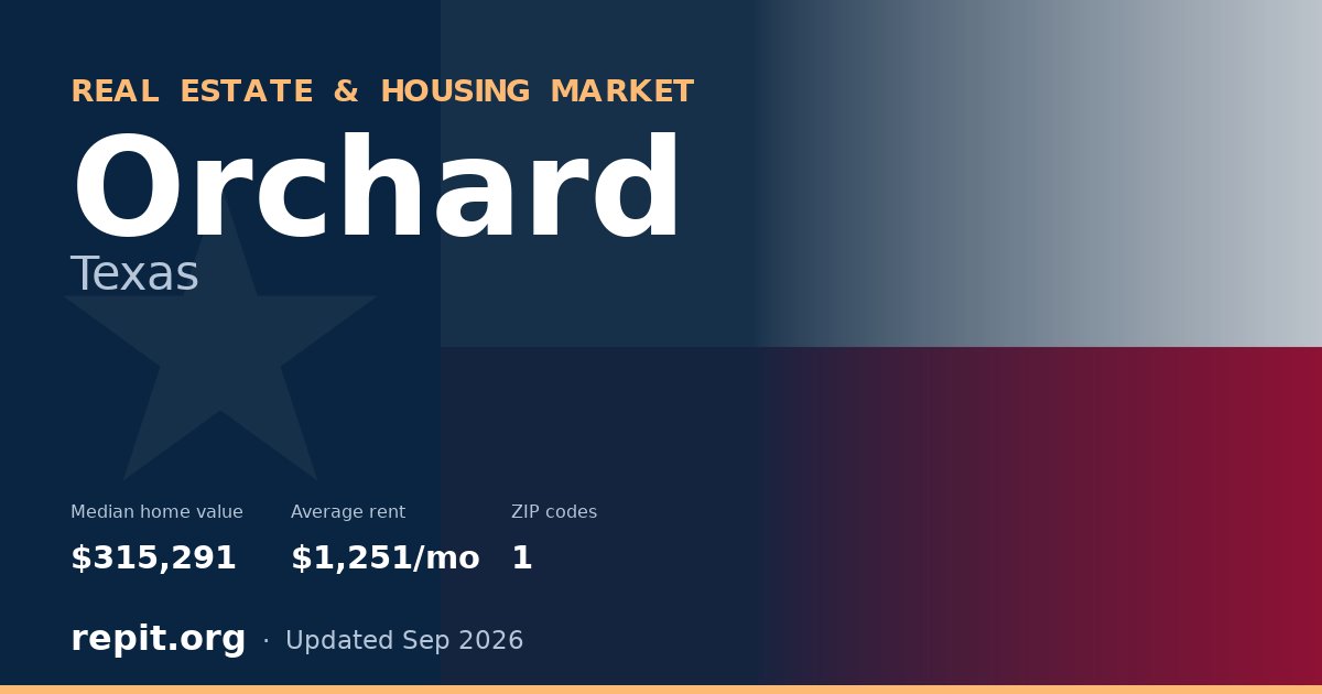 Orchard, TX real estate and housing market — median home value $315,291, average rent $1,251/mo, 1 ZIP code