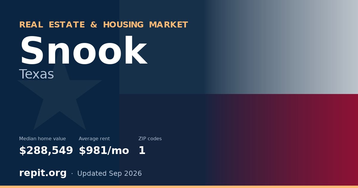 Snook, TX real estate and housing market — median home value $288,549, average rent $981/mo, 1 ZIP code
