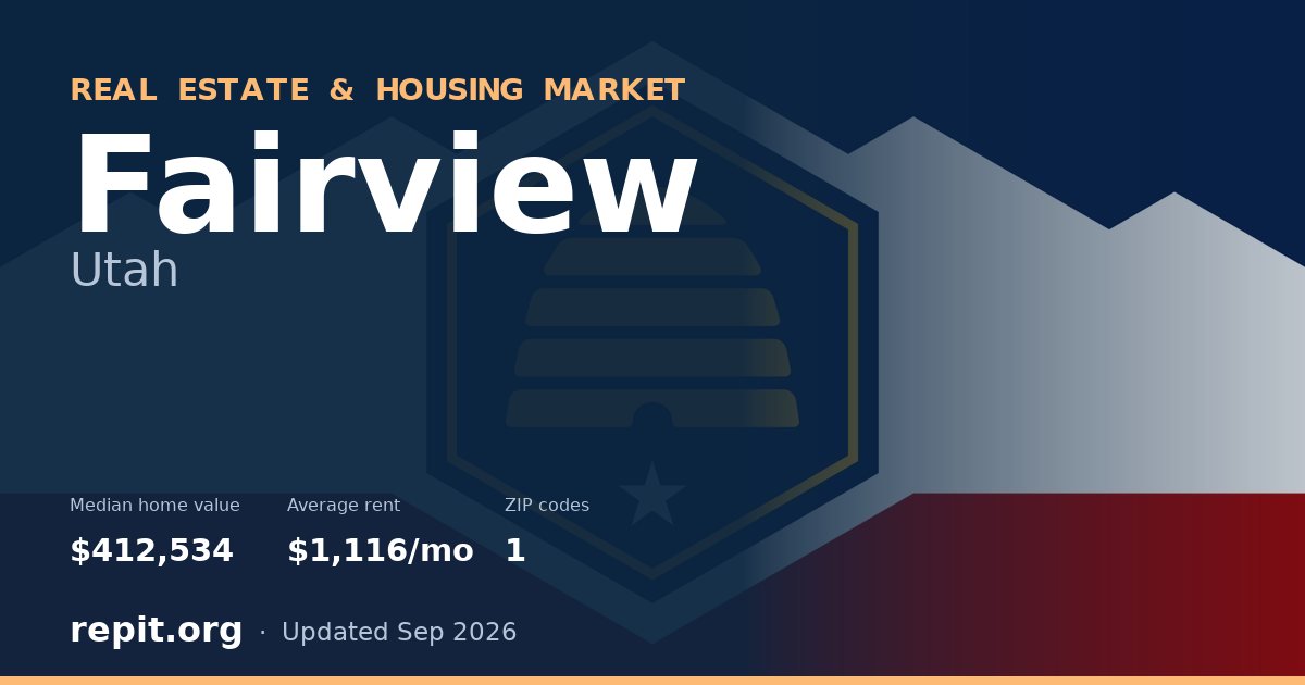 Fairview, UT real estate and housing market — median home value $412,534, average rent $1,116/mo, 1 ZIP code