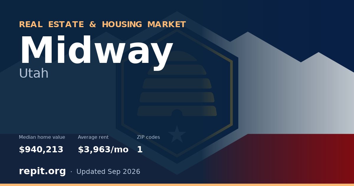 Midway, UT real estate and housing market — median home value $940,213, average rent $3,963/mo, 1 ZIP code