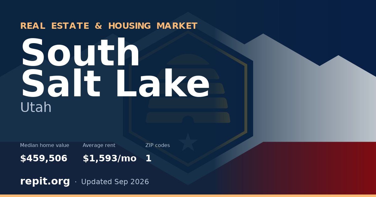 South Salt Lake, UT real estate and housing market — median home value $459,506, average rent $1,593/mo, 1 ZIP code