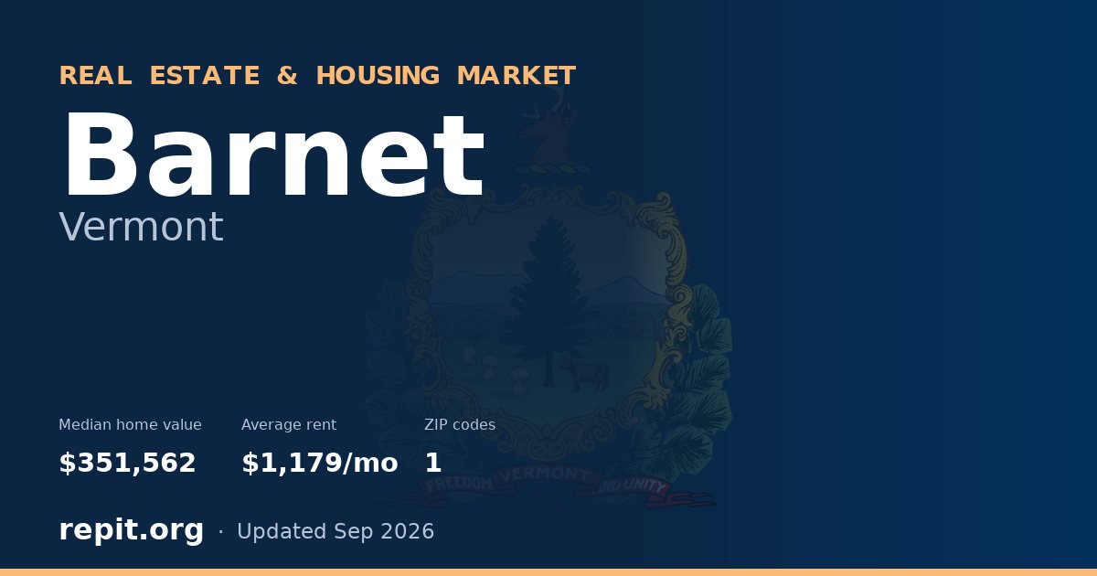 Barnet, VT real estate and housing market — median home value $351,562, average rent $1,179/mo, 1 ZIP code